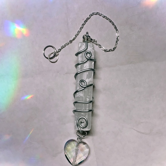 Selenite Crystal Suncatcher Pendant Charm, Handmade, OOAK - Picture 1 of 4